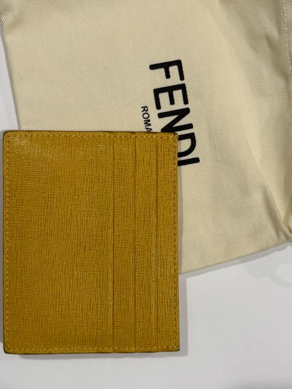 Fendi Mustard Yellow Leather Card Case with Metal Logo Plate